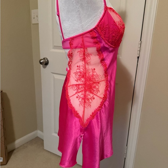 Victoria's Secret Fuchsia Satin Chemise with Lace - Picture 5 of 7